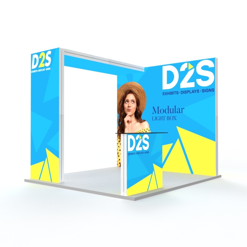 Modern Trade Show Booth featuring SEG light box graphics and modular display design